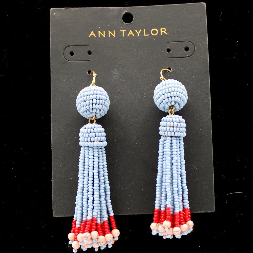 Blue/Red Bead Dangle Earrings
